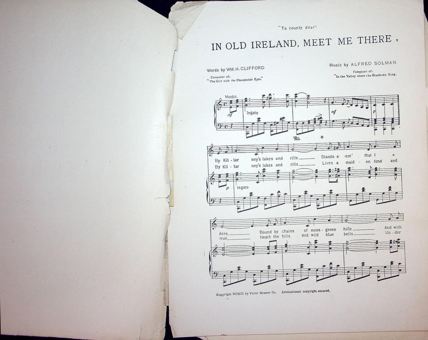 1903 In Old Ireland Meet Me There Vintage Sheet Music Large Alfred Solman 2