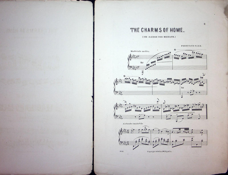1879 The Charms Of Home Vintage Sheet Music Large Ferdinand Faek George Willig 2