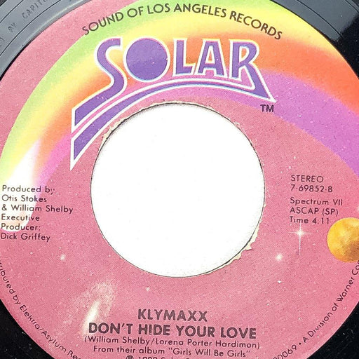 Klymaxx 45 RPM 7" Record Don't Hide Your Love / Heartbreaker I'm Such a Mess 1