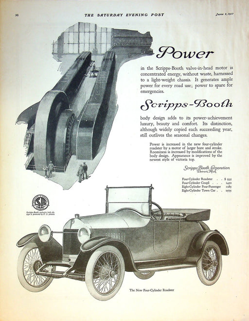 1917 Scripps-Booth Roadster 4 Cylinder Print Ad Valve-In-Head Motor 14"x11" 1