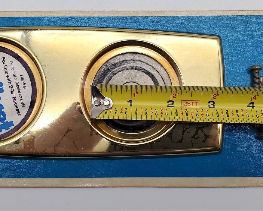 1960s Kwikset Ornamental Escutcheon Bright Brass Doorknob & Deadbolt Trim NOS 7