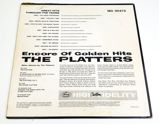 The Platters Encore Of Golden Hits 33 RPM LP Record Mercury 1960 High Fidelty 2