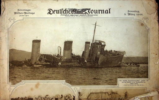 1916 Deutfches Journal German American Newspaper March 5 English Torpedo Boat 1