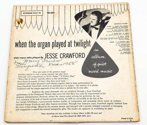 Jesse Crawford When The Organ Played At Twilight 45 RPM 2xEP Record Decca 1954 2