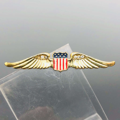 WW2 Pilot Wing Sweetheart Pin Pinback Sterling Craft By Coro Enamel Gold Tone 1