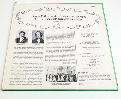 Herbert von Karajan The Vienna Of Johann Strauss 33 RPM LP Record RCA 1959 Mono 2