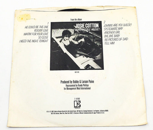 Josie Cotton Convertible Music 45 RPM Single Record Elektra Records 1982 60140 2