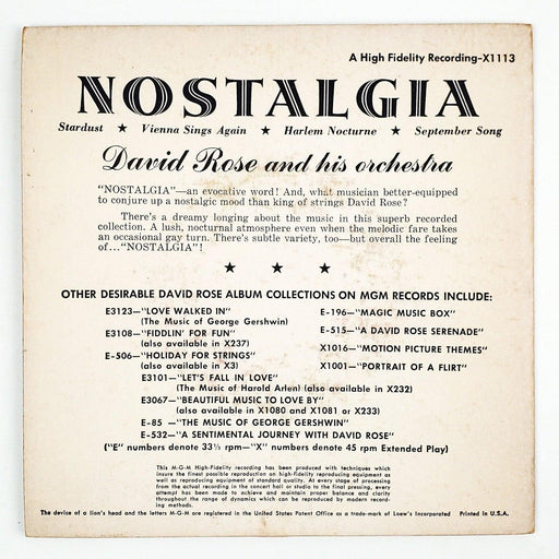 David Rose Nostalgia Record 45 RPM EP X1113 MGM 1954 2