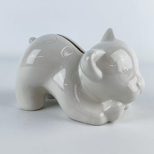 Vintage White Glossy Ceramic Dog Coin Piggy Bank 2