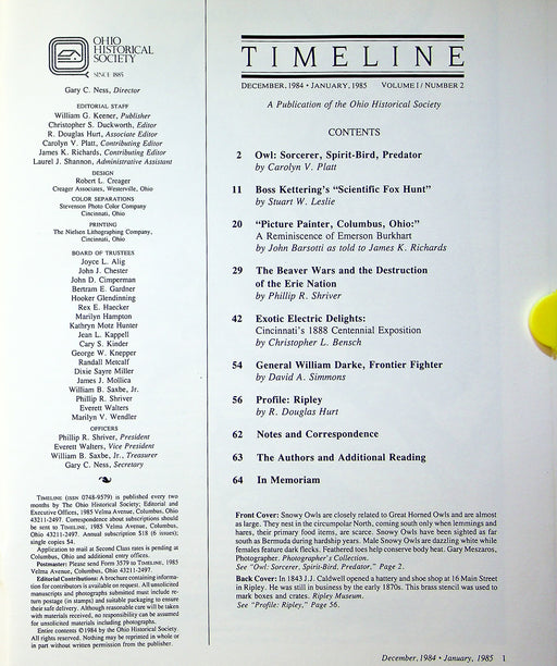 Timeline Magazine Ohio 1984 Vol 1 No. 2 Owl: Sorcerer, Spirit Bird, Predator 2