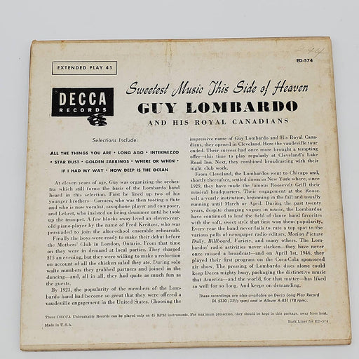 Guy Lombardo Sweetest Music This Side Of Heaven 45 RPM 2x EP Record 1953 ED-574 2
