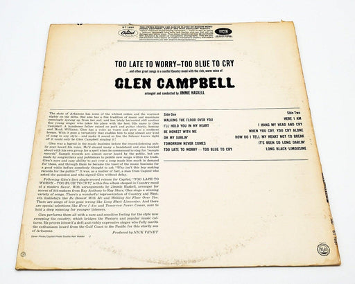 Glen Campbell Too Late To Worry-Too Blue To Cry 33 RPM LP Record Capitol 1963 2