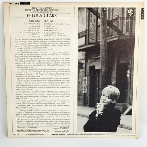 Pet Clark These Are My Songs Record 33 RPM LP WS 1698 Warner Bros 1967 2