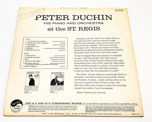 Peter Duchin His Piano And Orchestra At The St. Regis 33 LP Record Decca 1963 2