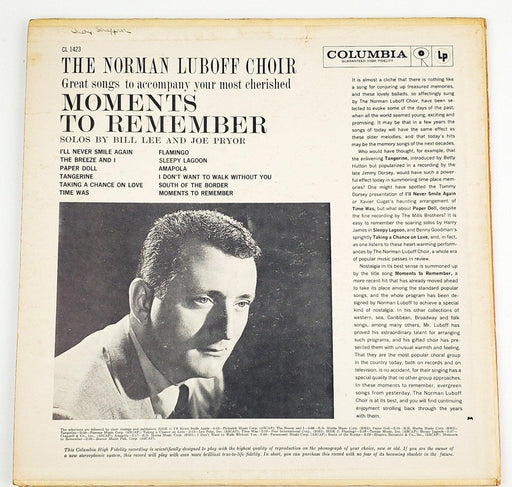 Norman Luboff Choir Moments To Remember Record 33 RPM LP CL 1423 Columbia 1960 2