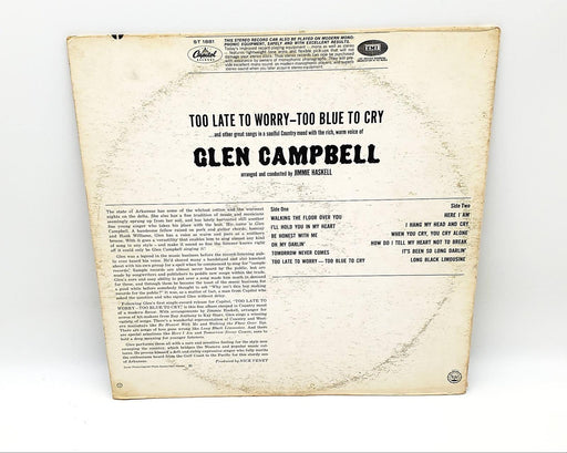 Glen Campbell Too Late To Worry-Too Blue To Cry 33 RPM LP Record 1968 ST 1881 2