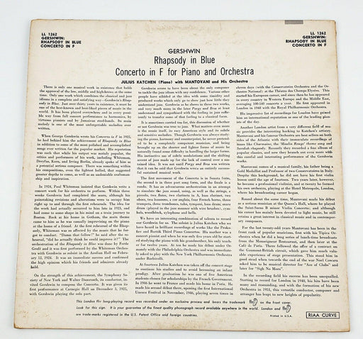 Mantovani & His Orchestra Gershwin Rhapsody In Blue Concerto In F Record LP 1955 2