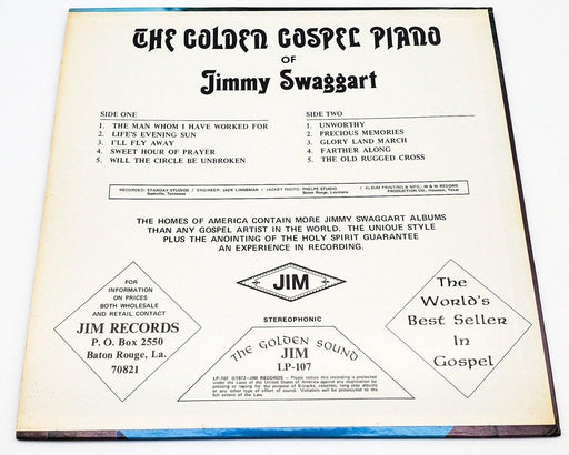 Jimmy Swaggart The Golden Gospel Piano 33 RPM LP Record Jim Records 1972 LP-107 2