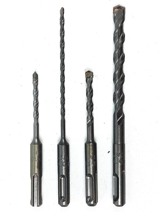 4pk Hammer Drill Bits 1/4", 3/16", 3/8", 5/32" SDS Plus Carbide Tipped Concrete 1