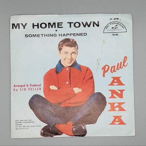 Paul Anka My Home Town Single Record ABC-Paramount 1960 45-10106 1