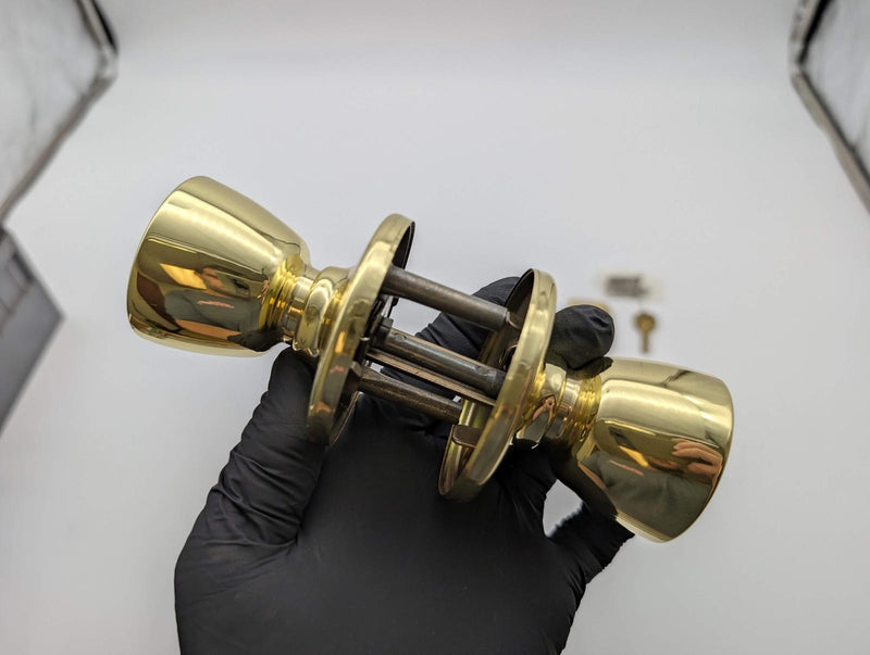 Kwikset Entry Door Knob Lock Double Cylinder Bright Brass Bel Air 2-3/8" 441 BDL