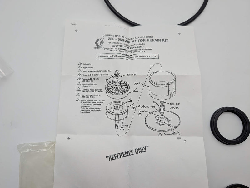 Graco 222-958 Air Motor Rebuild Kit For Graco 222-800 Premier Air Motors