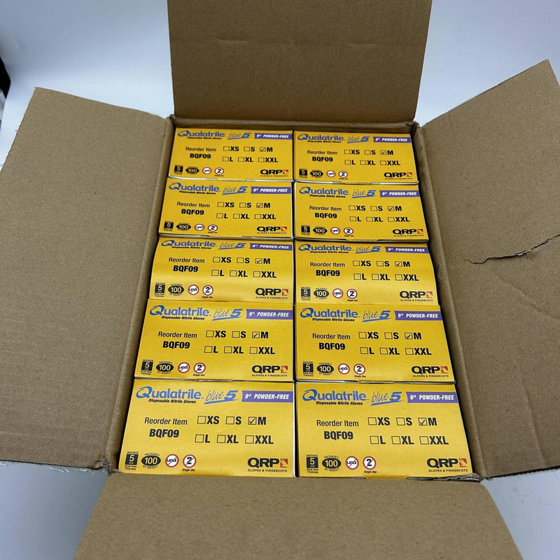 Qualatrile BQF09 Disposable Nitrile Gloves Medium Blue 9" Powder Free 1000/Case