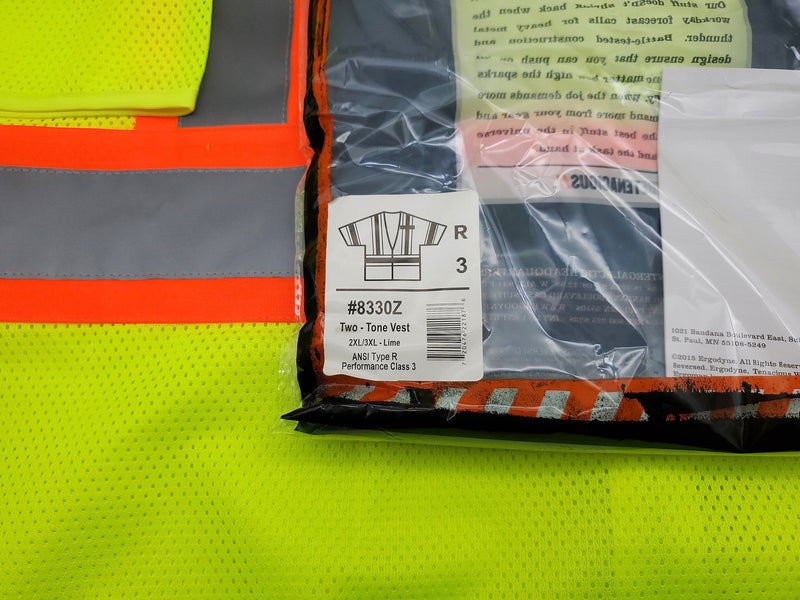 Ergodyne Reflective Safety Vest Sleeved Zipper Lime 2XL/3XL Inside Pocket 8330Z