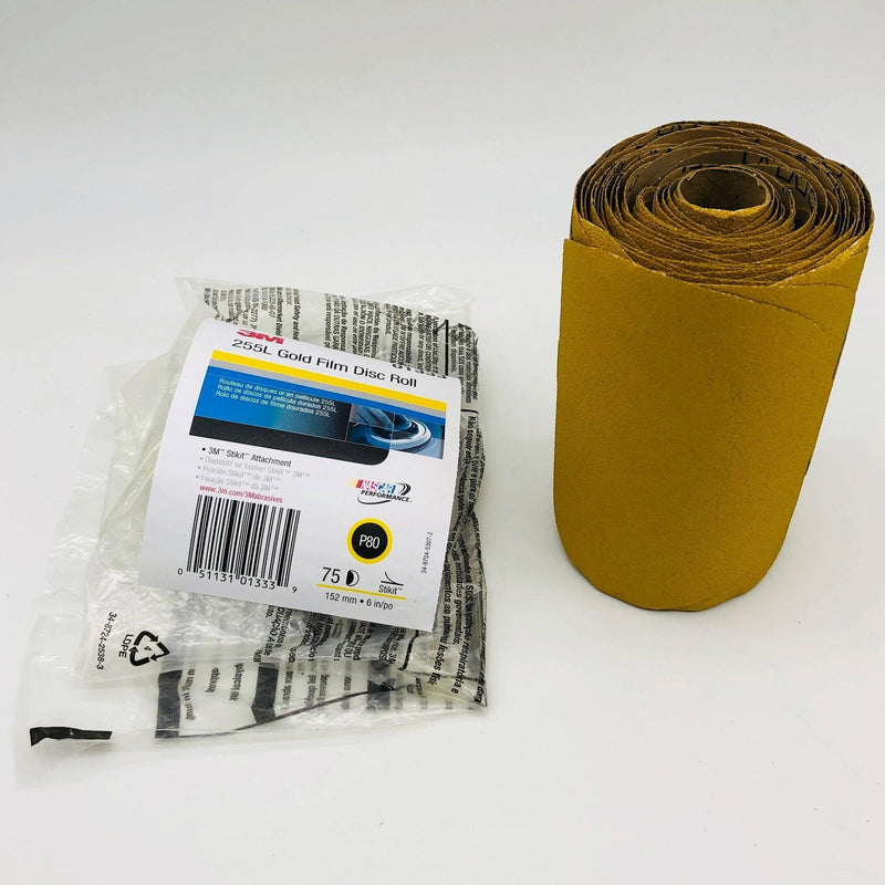 3M 255L Stickit Gold Sanding Discs P80 Grit 6" Aluminum Oxide 1 Roll /75 Discs 1