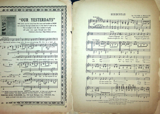 1918 Hindustan Sheet Music Large Oliver Wallace Harold Weeks Forster 2