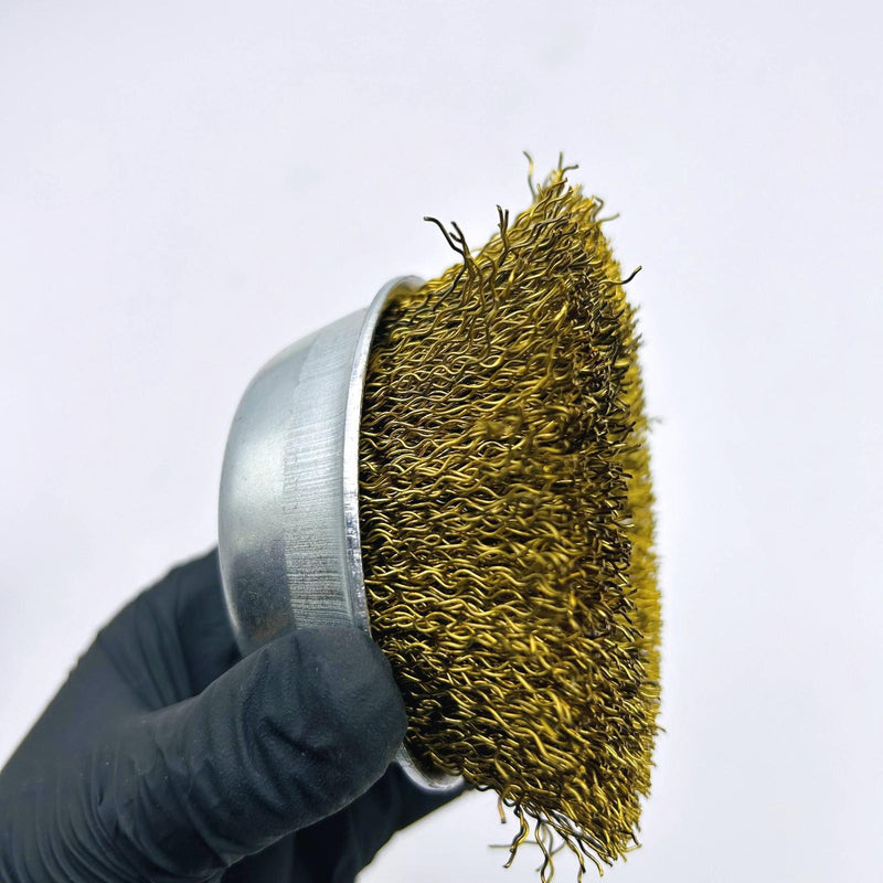 Robtec 0110058350 Cup Brush 4" Diameter .020" Brass Wire Dia Crimped 5/8-11 AH 6