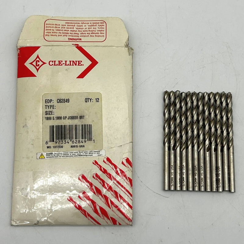 Cle-Line C62849 Jobber Drill Bit 5.1MM 1898 General Purpose HSS Bright Lot of 12