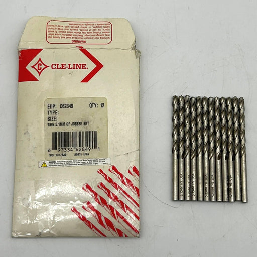 Cle-Line C62849 Jobber Drill Bit 5.1MM 1898 General Purpose HSS Bright Lot of 12 1