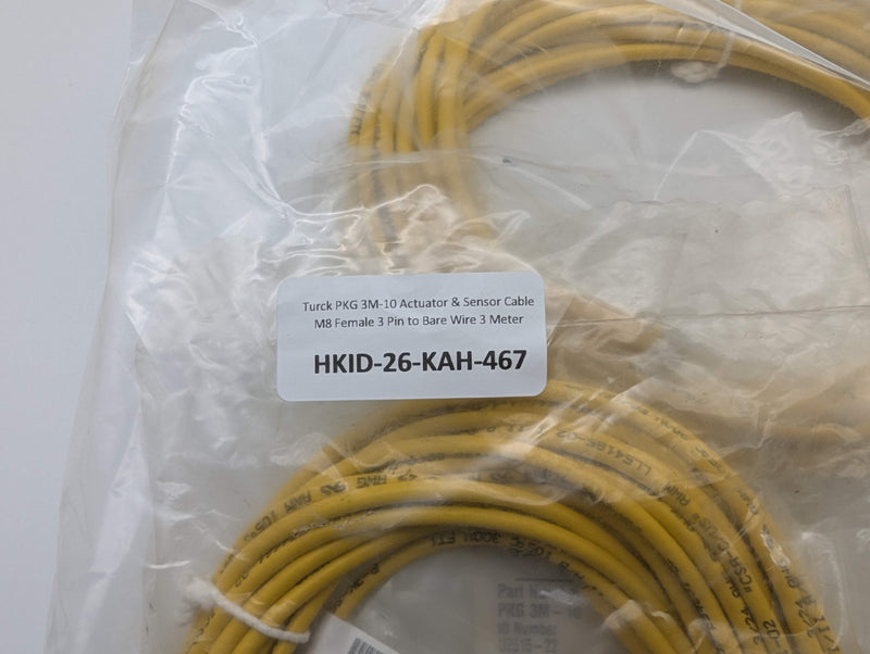 Turck PKG 3M-10 Actuator & Sensor Cable M8 Female 3 Pin to Bare Wire 3 Meter