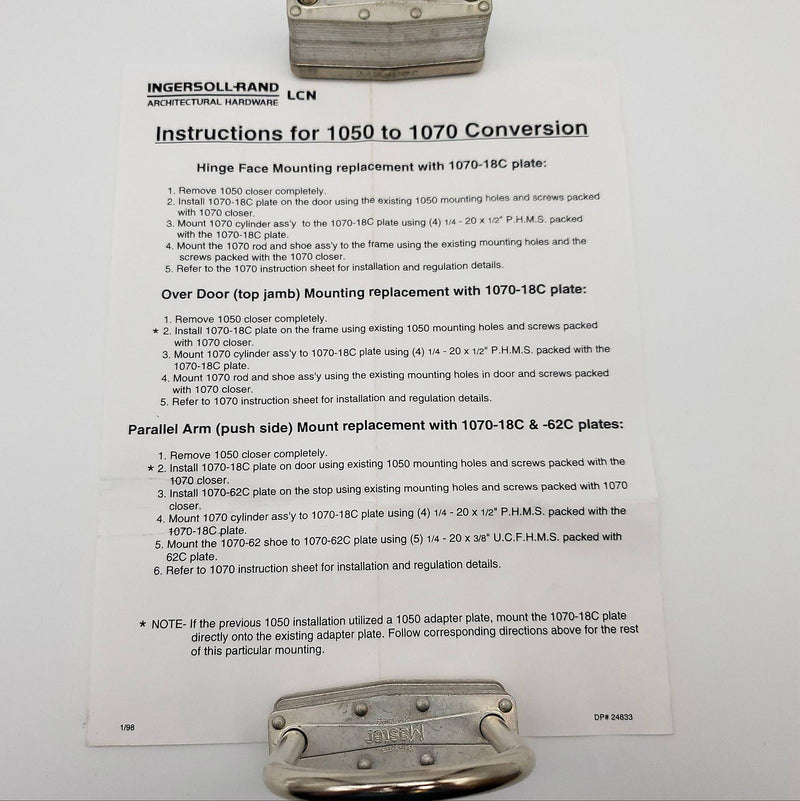 LCN 1070-18 Adapter Plate ALUM Finish 1050 to 1070 Mounting Plate Conversion