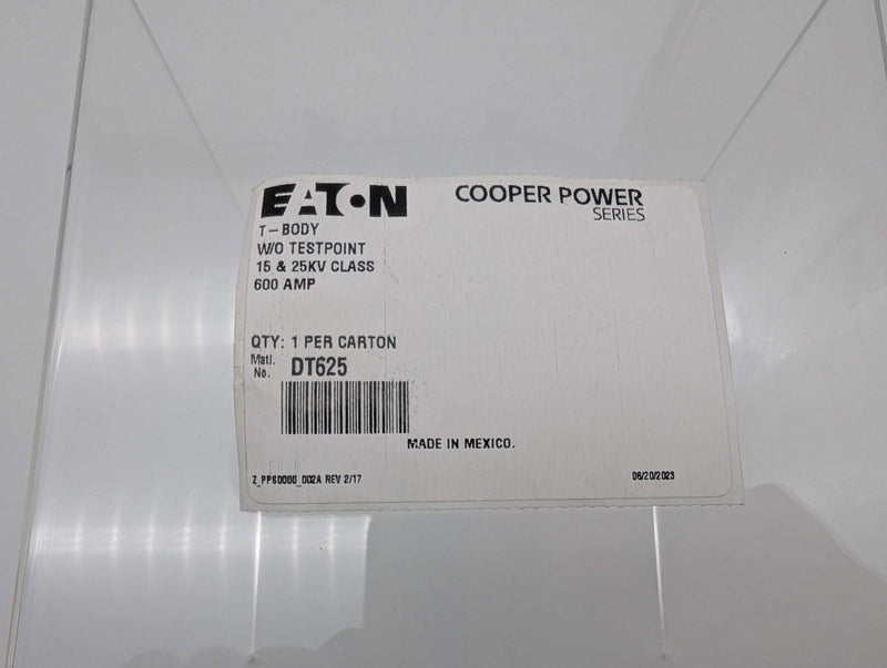 Eaton Cooper DT625 Deadbreak T-Body Connector w/o Testpoint 25kV 600A 6