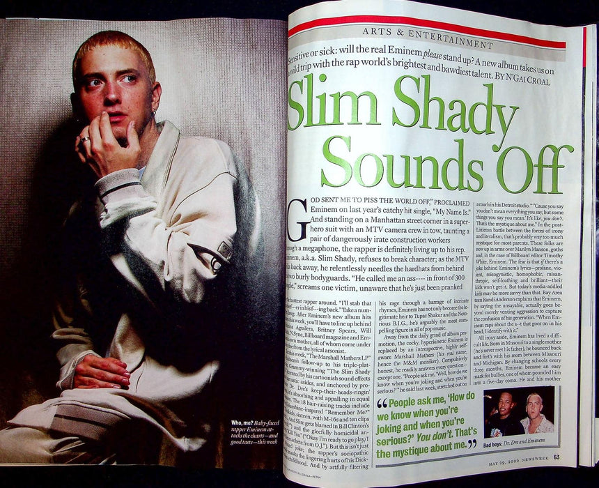 Newsweek Magazine May 29 2000 The Real Slim Shady Eminem Rapper Musician Hip Hop 5