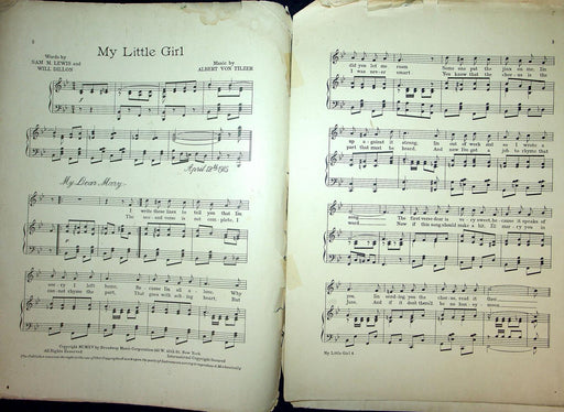1915 My Little Girl Vintage Sheet Music Large Albert Von Tilzer Lewis Dillon 2