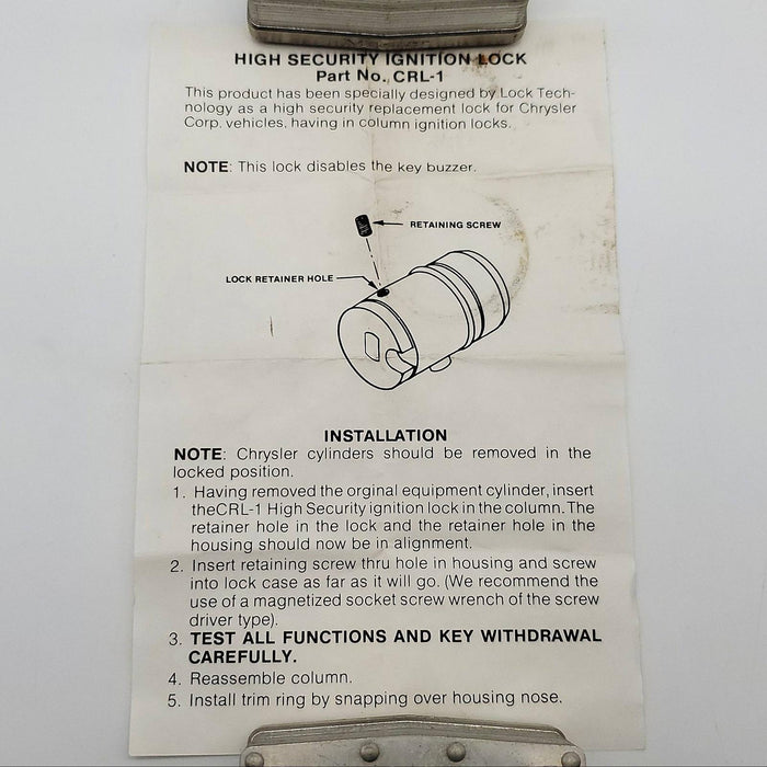 Lock Tech CRL-1 High-Security Ignition Lock 4 Keys Chrysler in Column Ignition 8