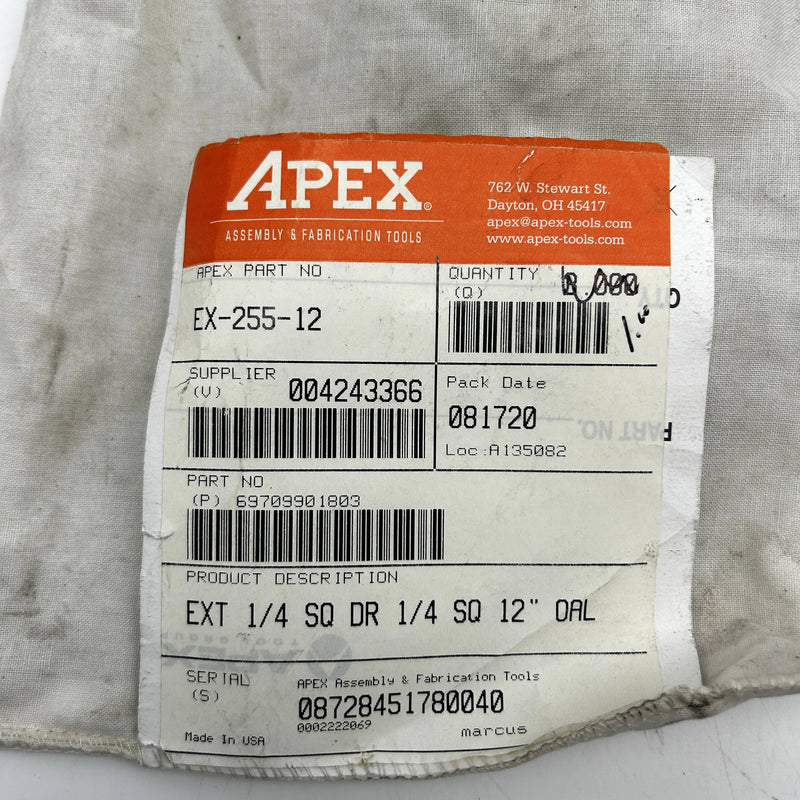 Apex EX-255-12 Square Drive Extension 1/4 Sq Dr 1/4 sq 12" OAL 1ct