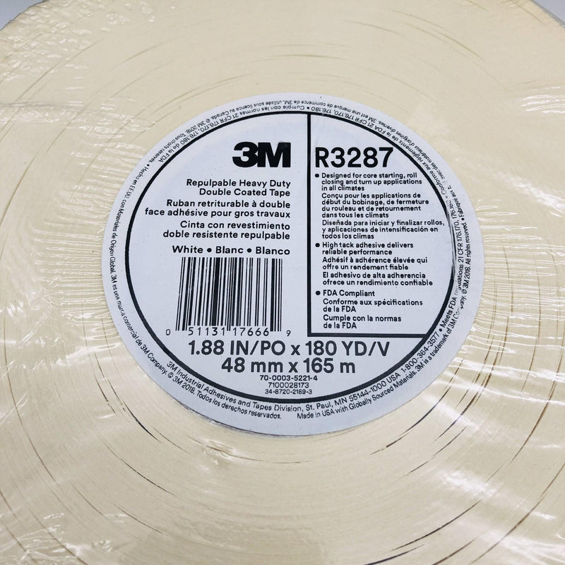 3M 17666 Repulpable Double Coated Tape Heavy Duty R3287 White 48mmx165m 6 Rolls 3