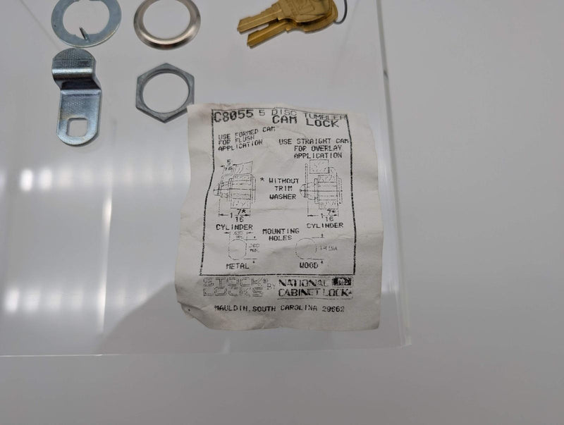 National C8055 Cam Lock 1-7/16" L 3/4" Dia Bright Nickel Keyed Diff 4