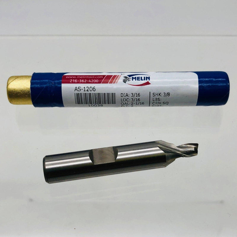 Melin AS-1206 End Mill 3/16 Dia 3/8 Shank 2 Flutes 2-1/16 OAL 3/16 LOC Square 1