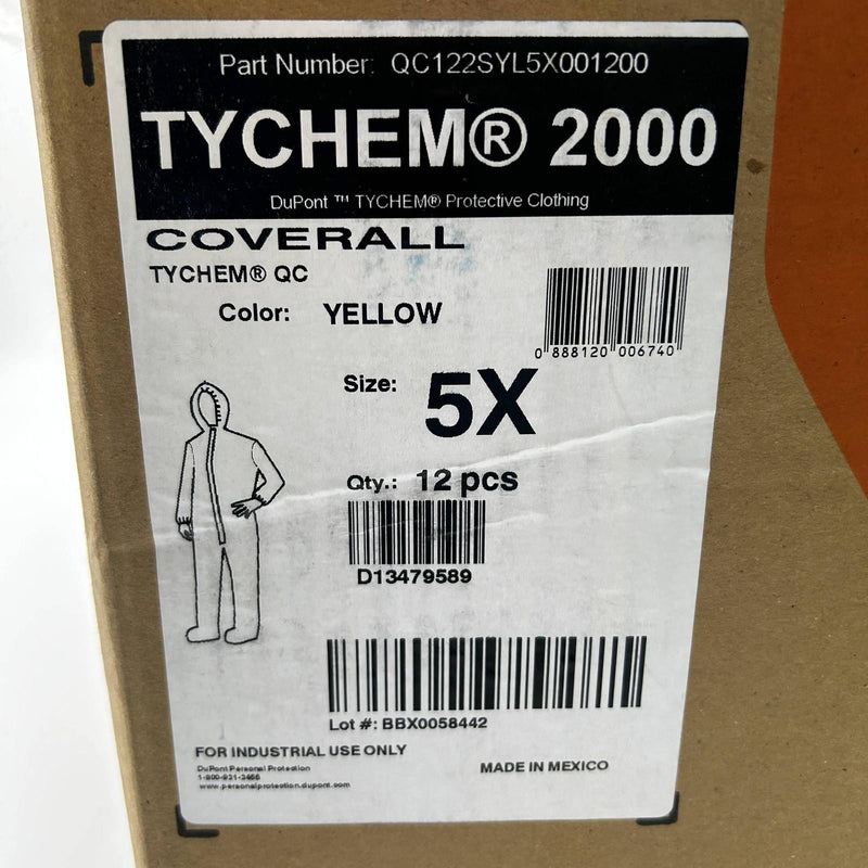DuPont Tychem 2000 Hazmat Coverall 5XL Hooded Chemical QC122SYL5X001200 12pk 2