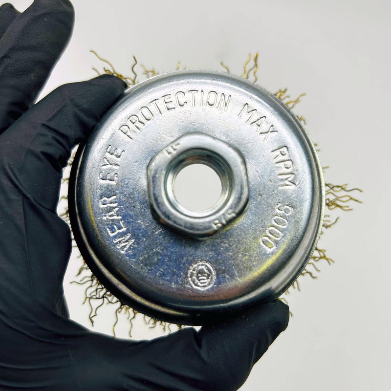 Robtec 0110058350 Cup Brush 4" Diameter .020" Brass Wire Dia Crimped 5/8-11 AH 4