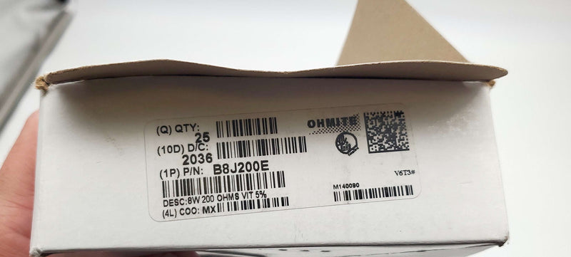 Ohmite B8J200E Through Hole Resistors 8W 250V 200 OHMS Wirewound Pack of 10 4