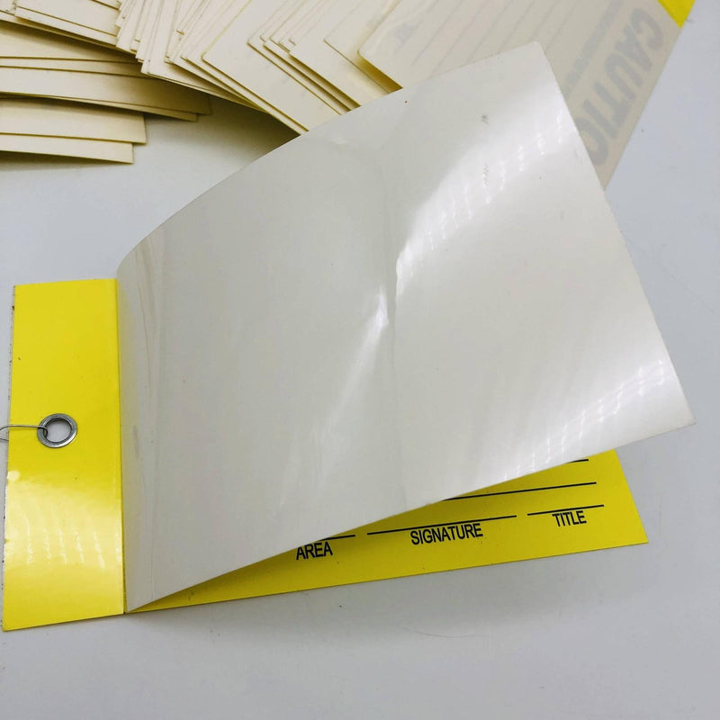 Yellow Caution Tags 3-1/4" x 5" Self Laminating Pre Wired Safety Pack of 100 3