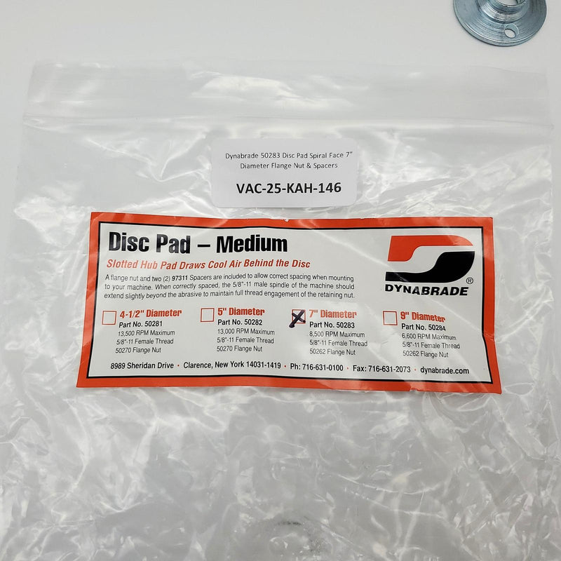 Dynabrade 50283 Disc Pad Spiral Face 7" Diameter Flange Nut & Spacers 5
