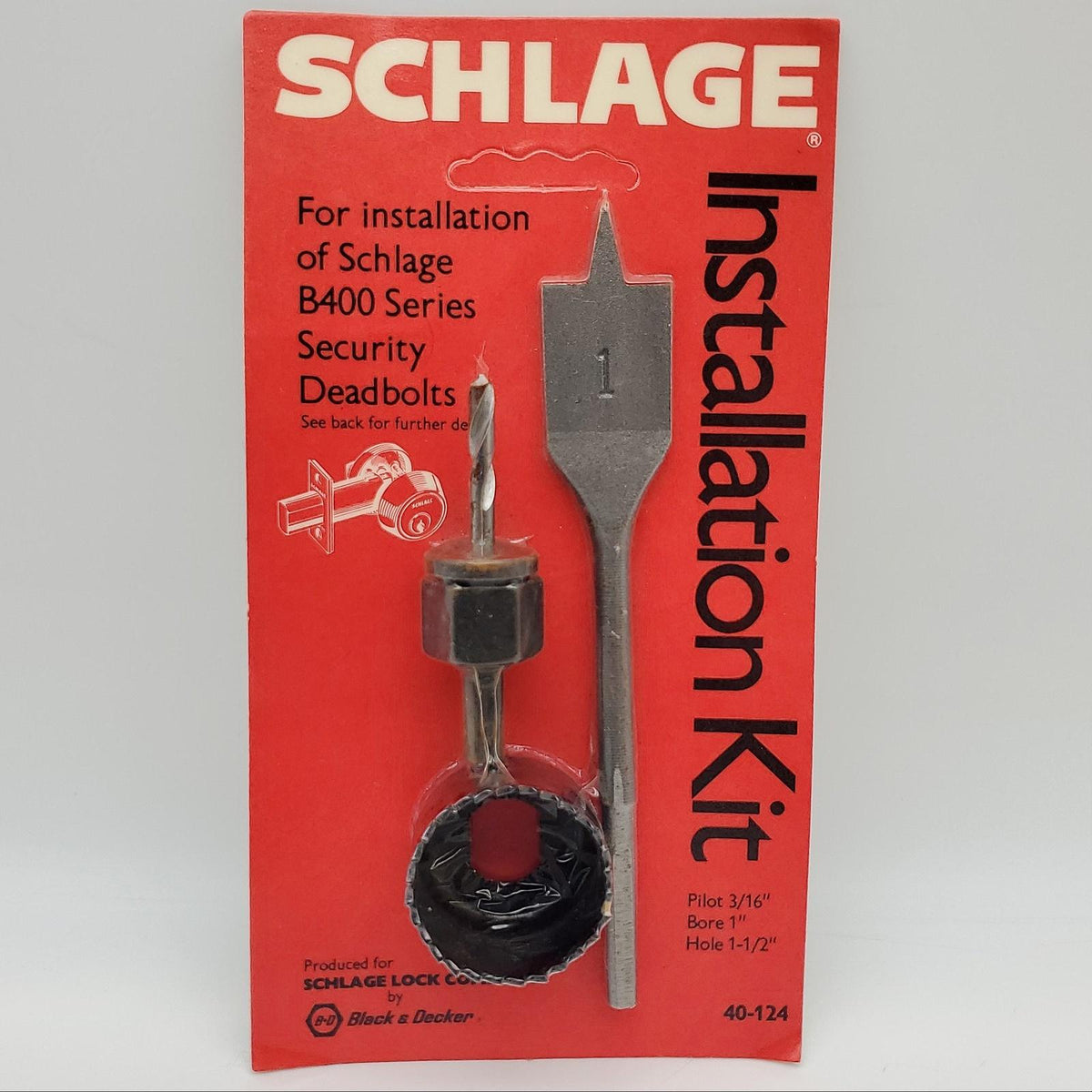 Schlage 40124 Deadbolt Install Kit B400 Series 3/16" Pilot 1" Bore 1