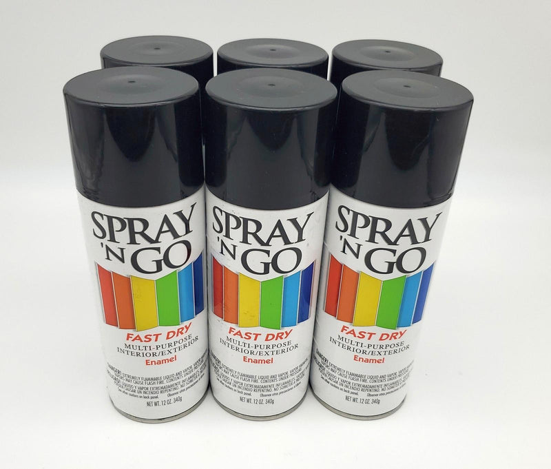 Spray 'N Go Gloss Black Enamel Spray Paint 12oz Fast Drying Pack of 6 Cans 1